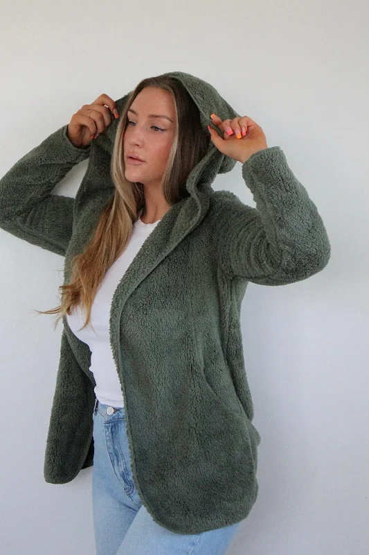 ONLY HOOD SHERPA COAT IN GREEN