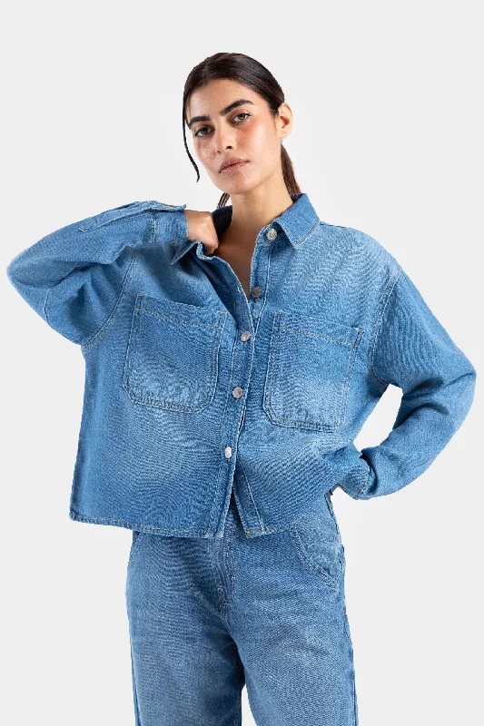 Denim shirt with patch pockets