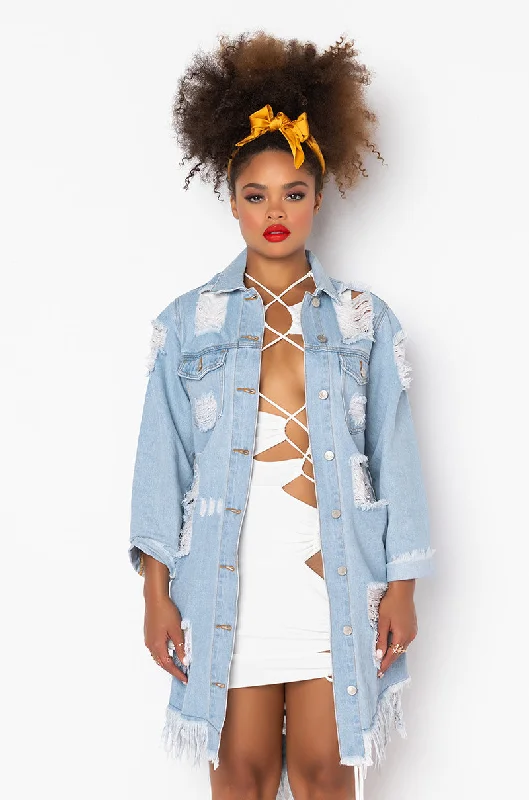 GOOD TO BE BAD DISTRESSED DENIM JACKET DENIM