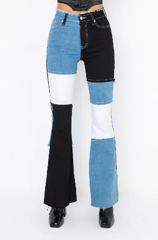 LOW KEY FIRE DENIM DETAIL FLARE JEANS