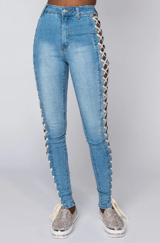 ROCK THE RUNWAY LACE UP SKINNY JEANS