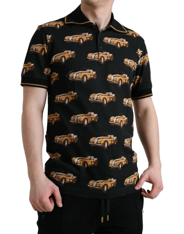 Dolce & Gabbana Black Car Print Short Sleeve Polo T-shirt