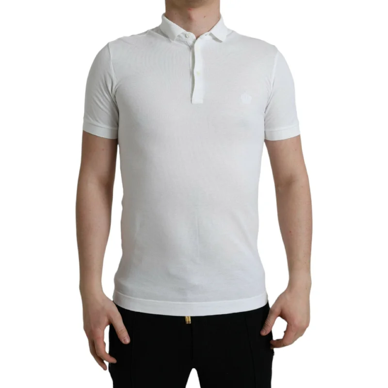 Dolce & Gabbana Crown Embroidered White Cotton Polo