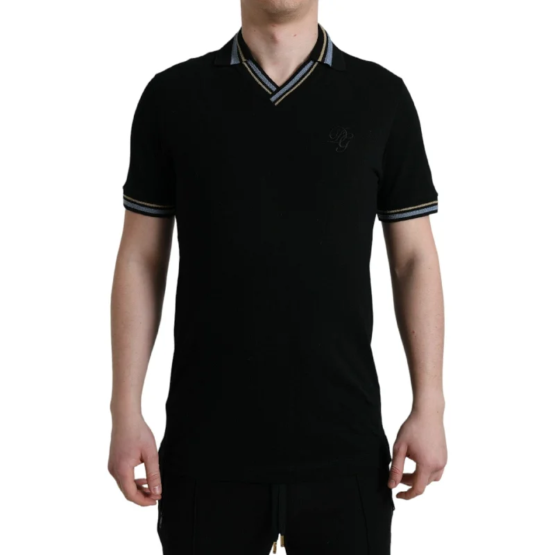 Dolce & Gabbana Elegant Black V-Neck Polo Tee