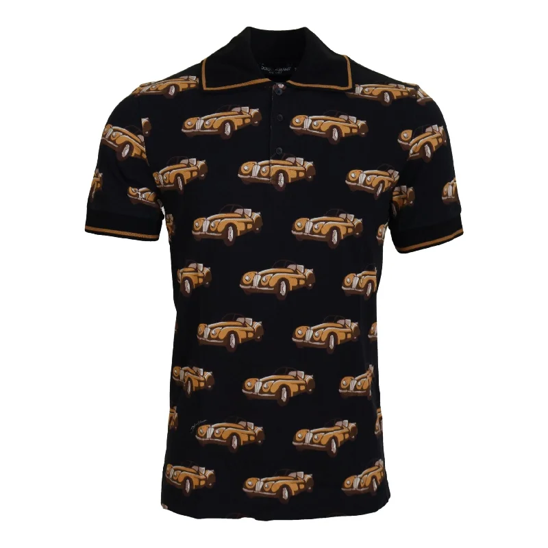 Dolce & Gabbana Elegant Car Print Polo T-Shirt in Black