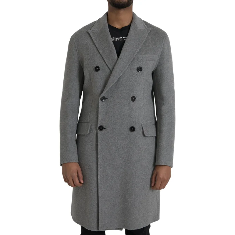 Dolce & Gabbana Gray Double Trench Coat Cashmere Jacket