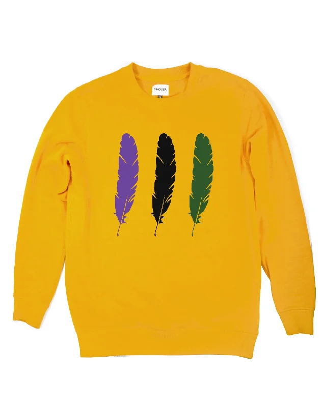 <A 000a001y6a05> Fungolia Fleece Crew Neck Sweatshirt - WBF Large Feathers (Mustard Yellow)