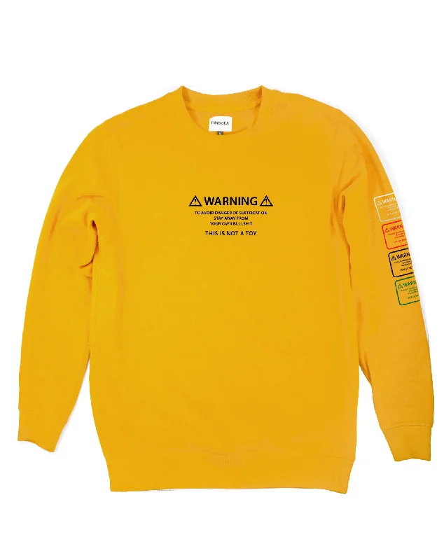 <A 000a001y6a07> Fungolia Fleece Crew Neck Sweatshirt - Warning (Mustard Yellow)