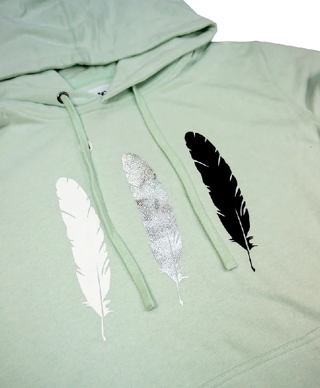 <A 000a001y6c1a>Fungolia Big Hood French Terry Hoodie - Large Feathers (Light Green)