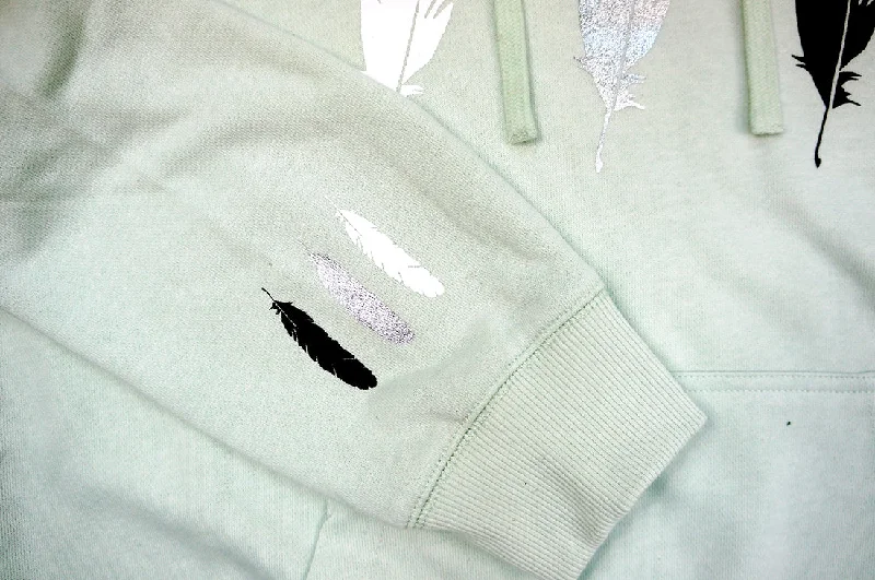 <A 000a001y6c1a>Fungolia Big Hood French Terry Hoodie - Large Feathers (Light Green)