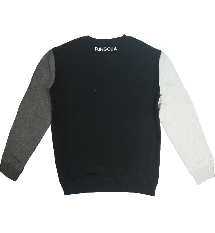 <A 000a001y6c1c>Fungolia Fleece Crew Neck Sweatshirt - Logo (Black with mixed sleeves)