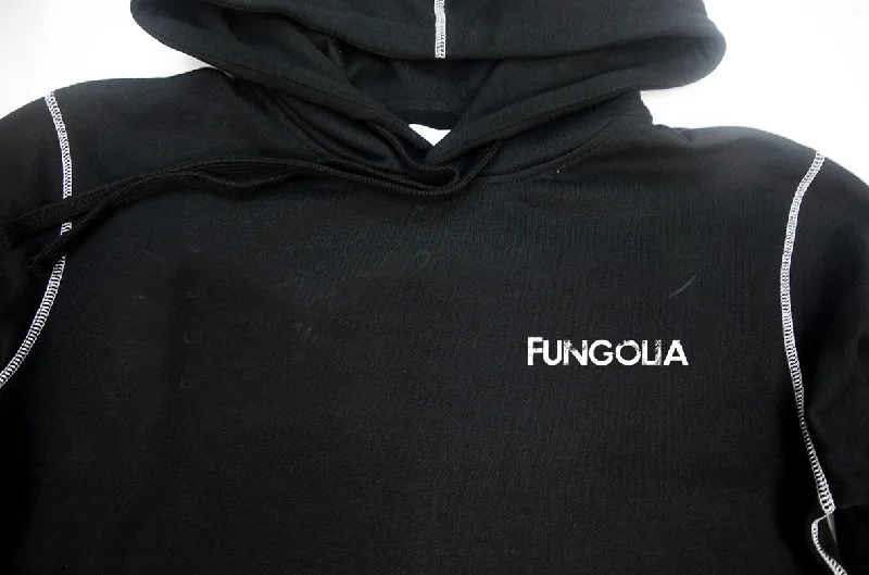 <A 000a001y6c1d>Fungolia Big Hood Fleece Hoodie - Logo (Black with White Stitch)