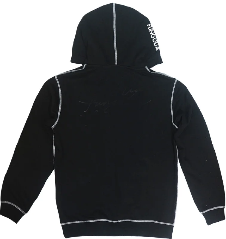 <A 000a001y6c1d>Fungolia Big Hood Fleece Hoodie - Logo (Black with White Stitch)