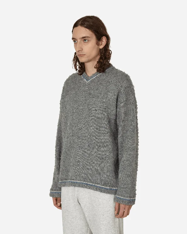 Washed V-Neck Sweater Grey