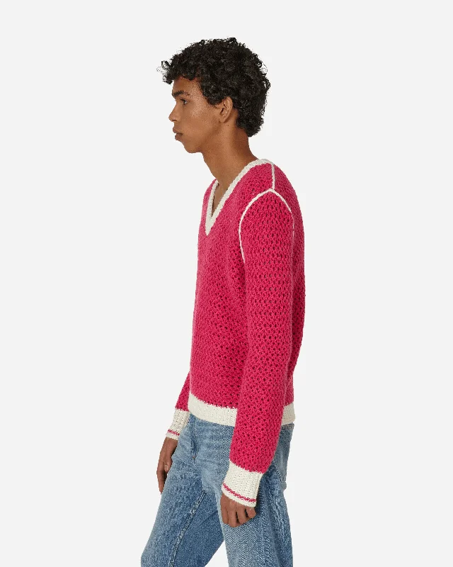 Knitted V-Neck Sweater Fluo Pink