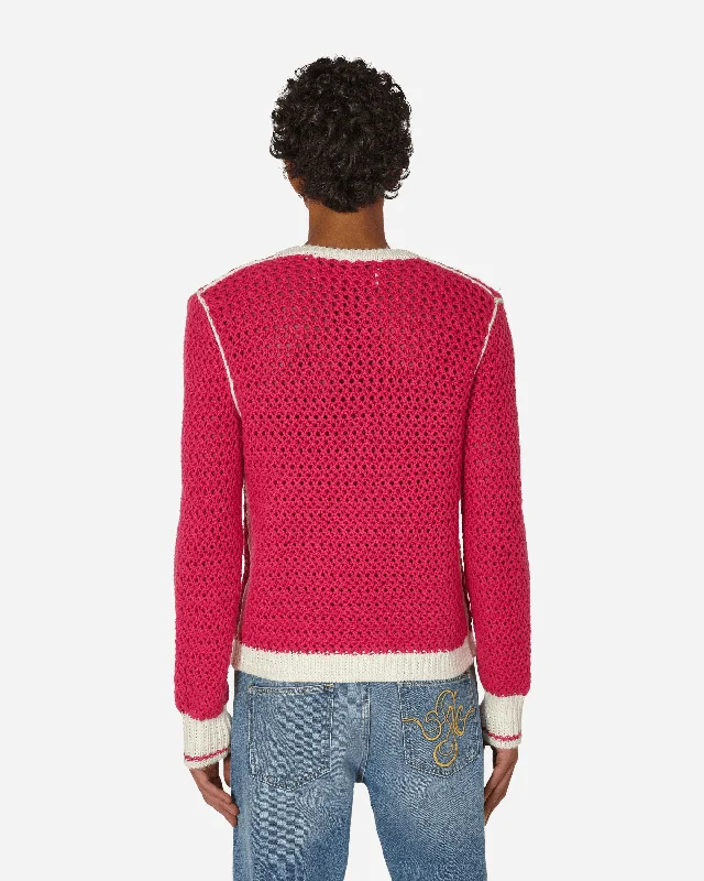 Knitted V-Neck Sweater Fluo Pink