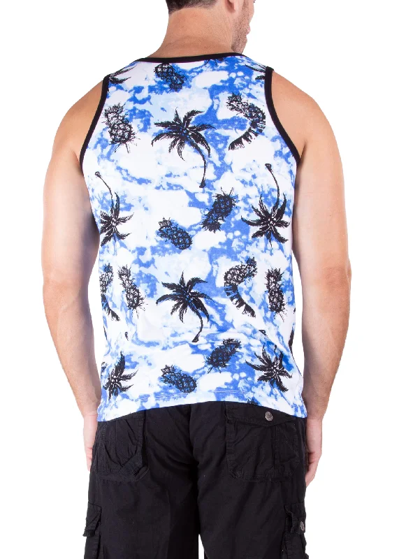 Pineapples & Palms Graphic Tank Tie Dye Blue